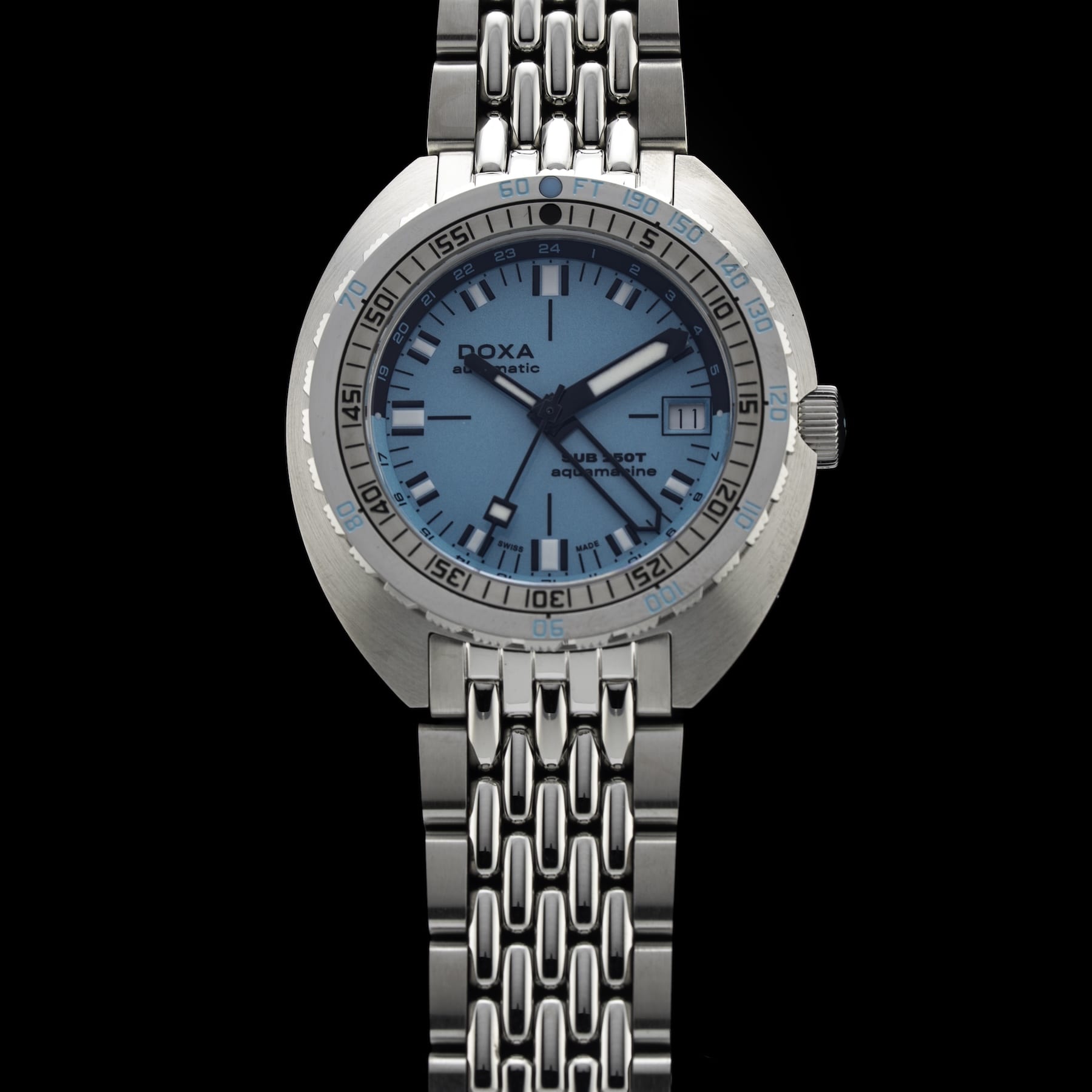 DOXA 855.10.241.10 SUB 250T GMT Aquamarine On Stainless Steel Bracelet