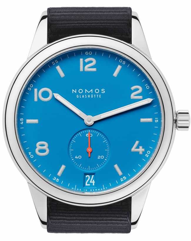 NOMOS Glashütte Club Automat Datum Signalblau