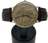 Vintage Lucien Piccard Coin Watch 14k Gold image 2 thumbnail