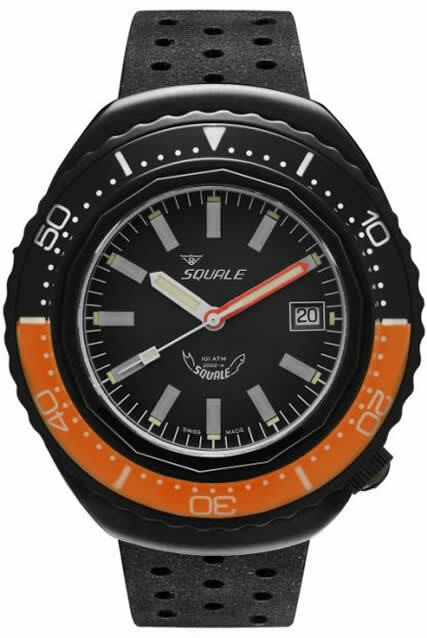 Squale 2002 Black Dial Rubber Strap