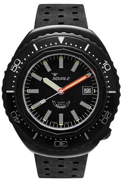 Squale 2002 Black Dial Rubber Strap