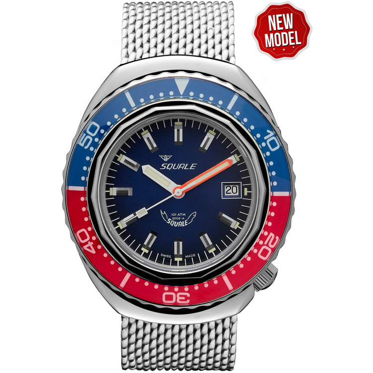 Squale Blue Red Sapphire Bezel 2002.SS.BLR.BL.ME22