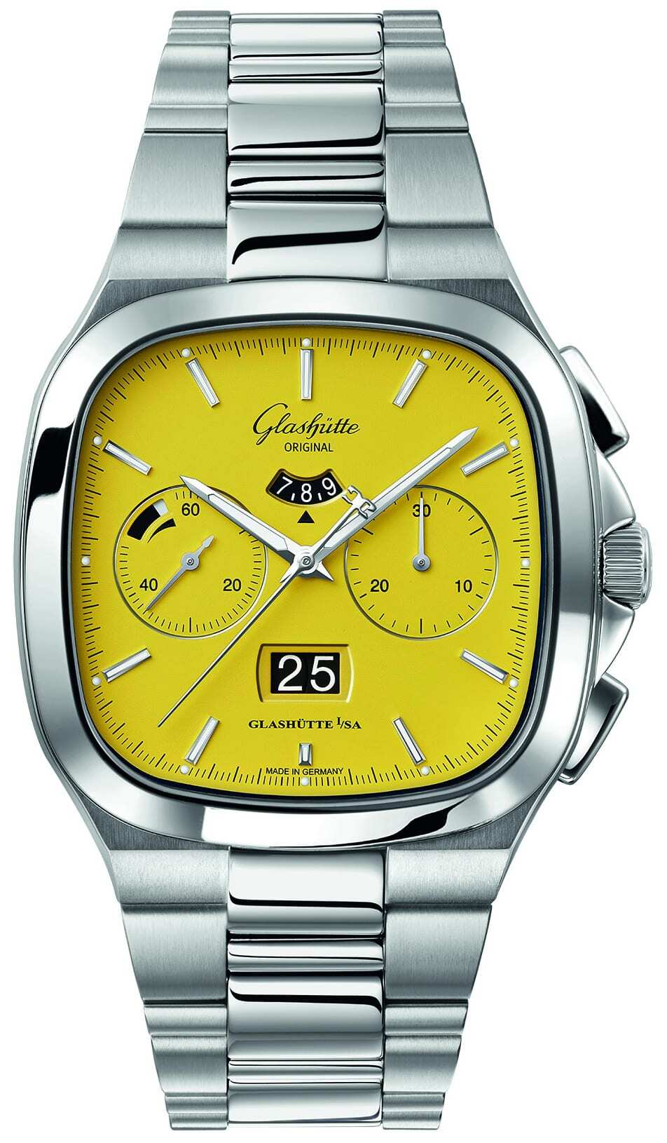 Glashütte Original Seventies Chronograph Panorama Date Sunny Yellow on Bracelet