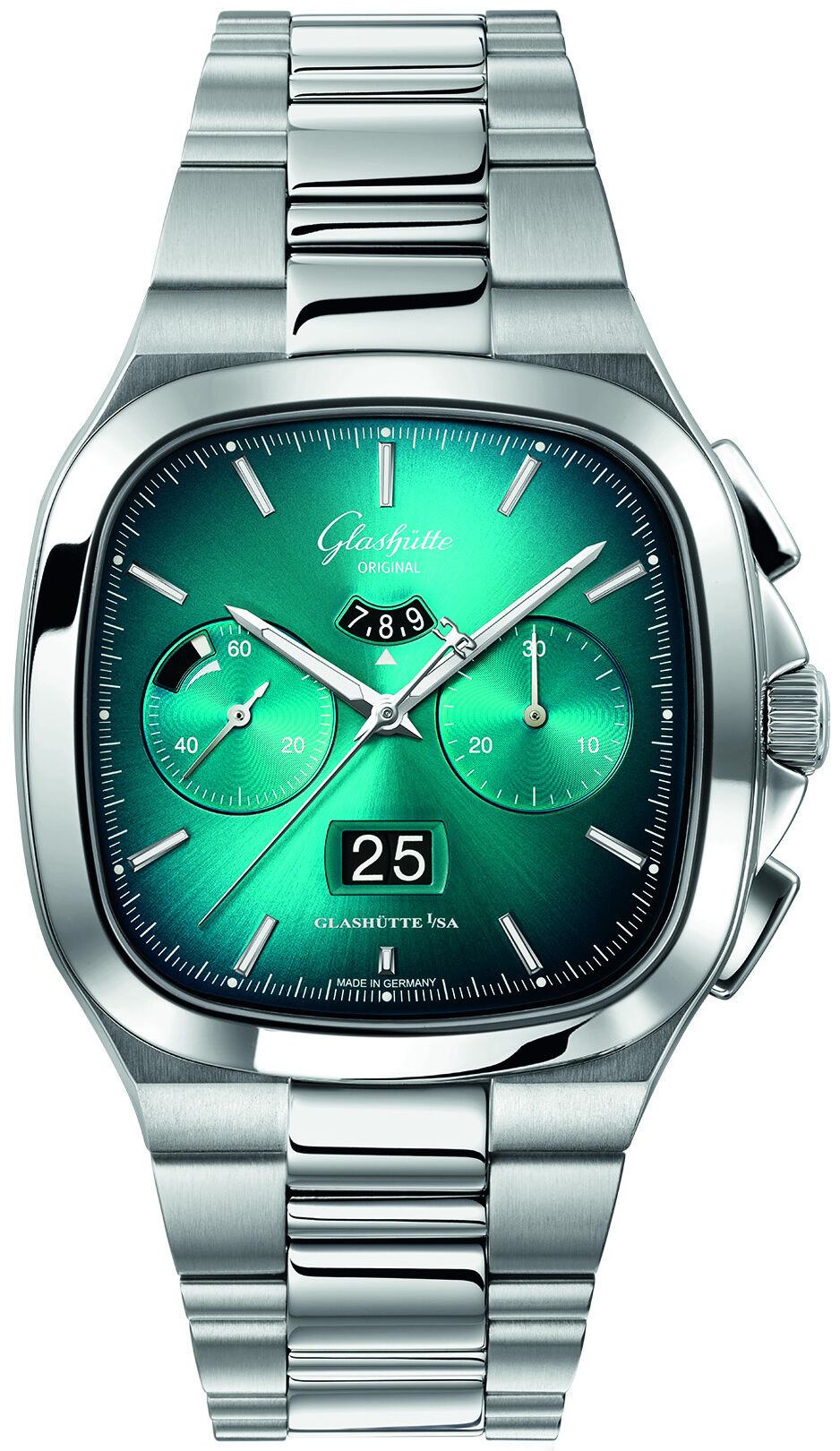 Glashütte Original Seventies Chronograph Panorama Date Bright Turquoise on Bracelet