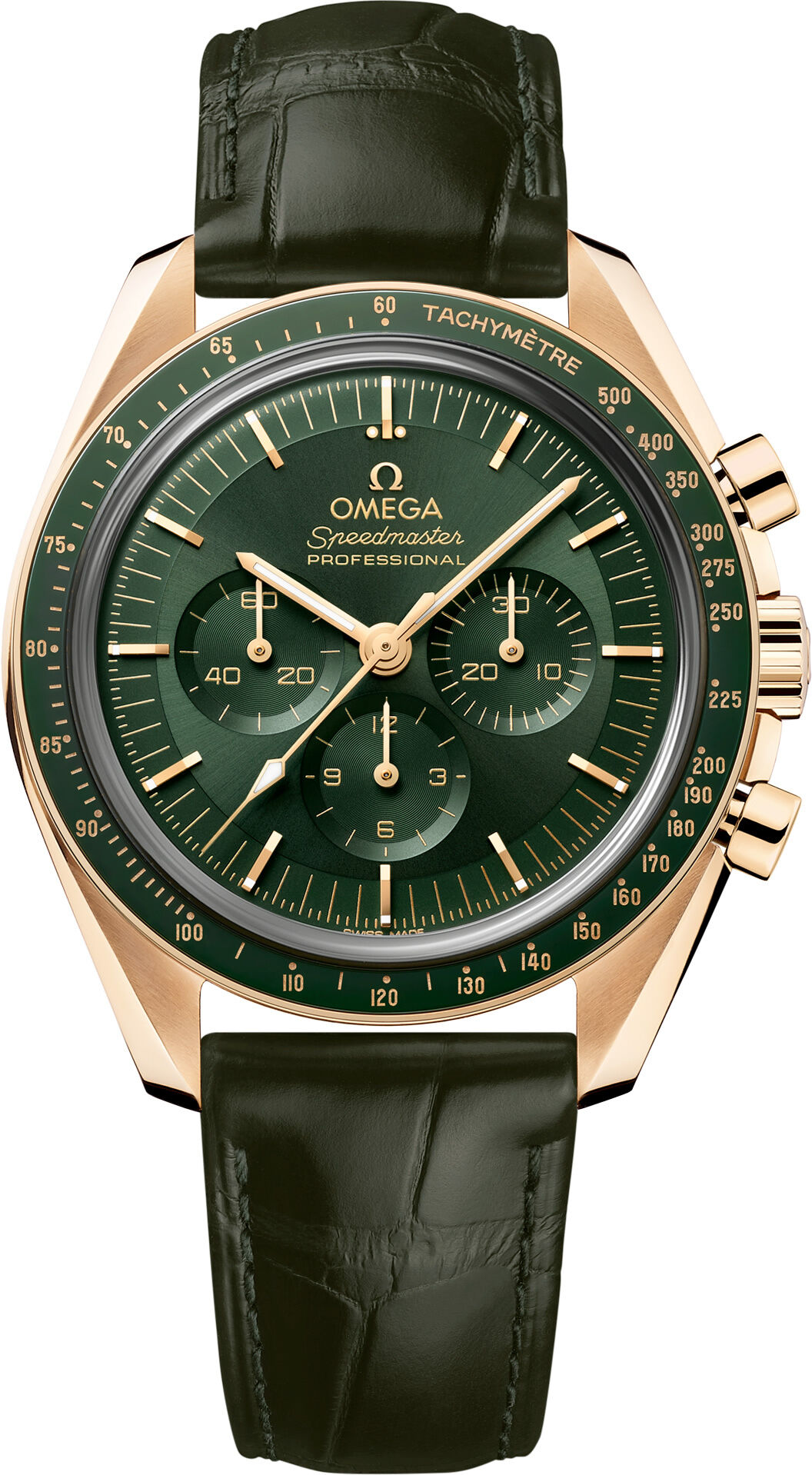 Omega Speedmaster Moonwatch Professional Master Chronometer Moonshine Gold Green Dial on Strap