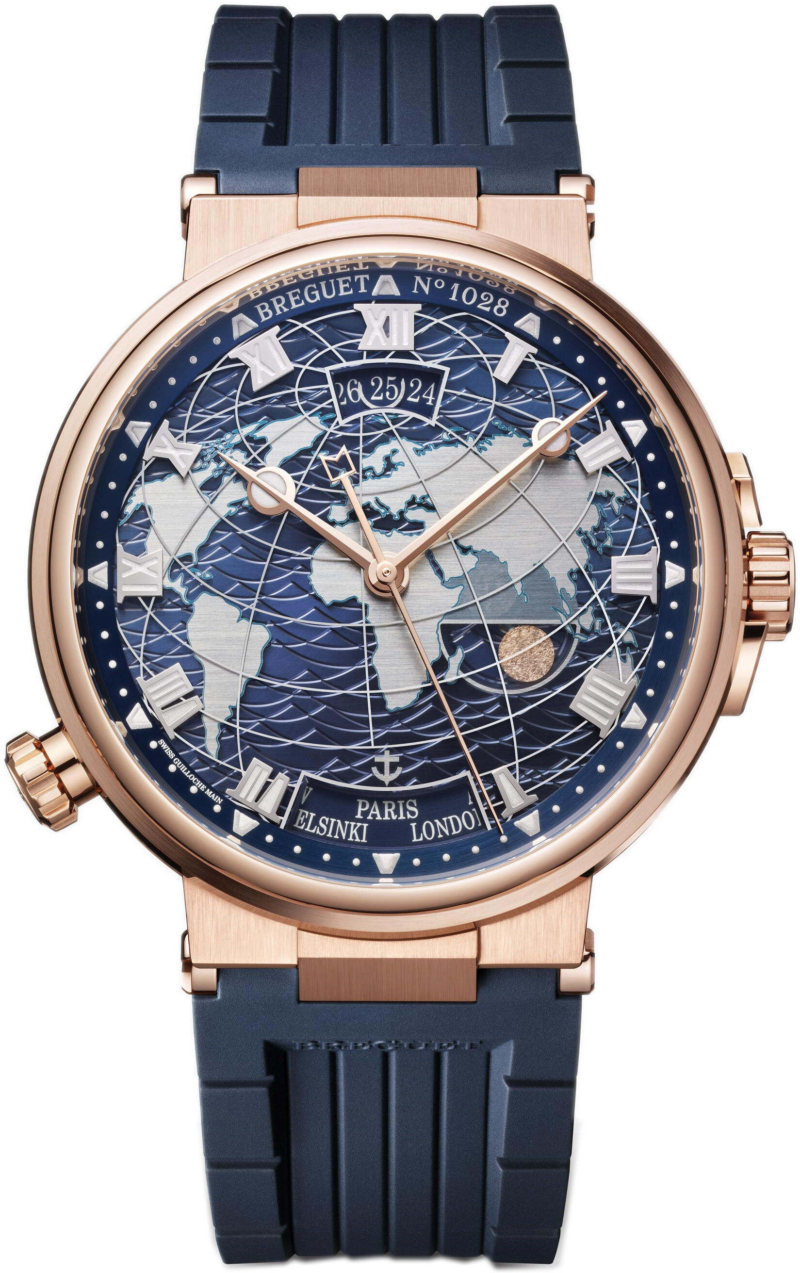 Breguet Marine Hora Mundi 5557 Rose Gold Blue Dial on Rubber Strap