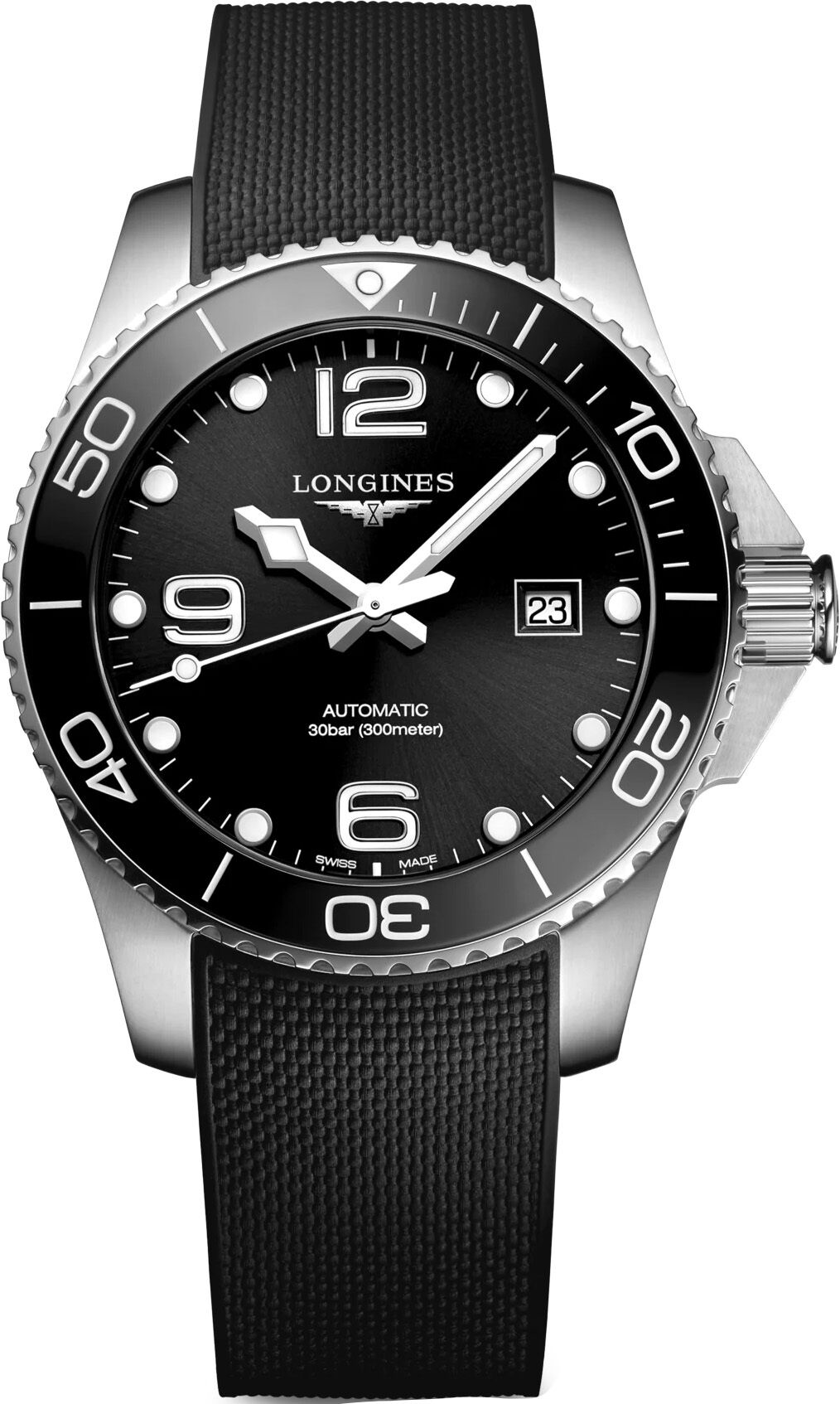 Longines Hydroconquest Black Dial on Rubber Strap L3.782.4.56.9