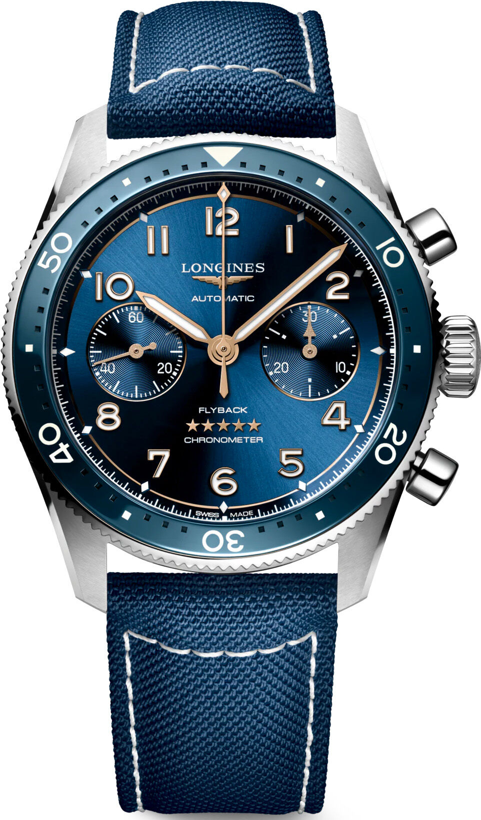 Longines L3.821.4.93.2 Spirit Flyback Blue Dial on Strap