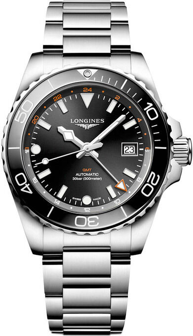 Longines Hydroconquest L3.790.4.56.6 GMT Sunray Black Dial on Bracelet