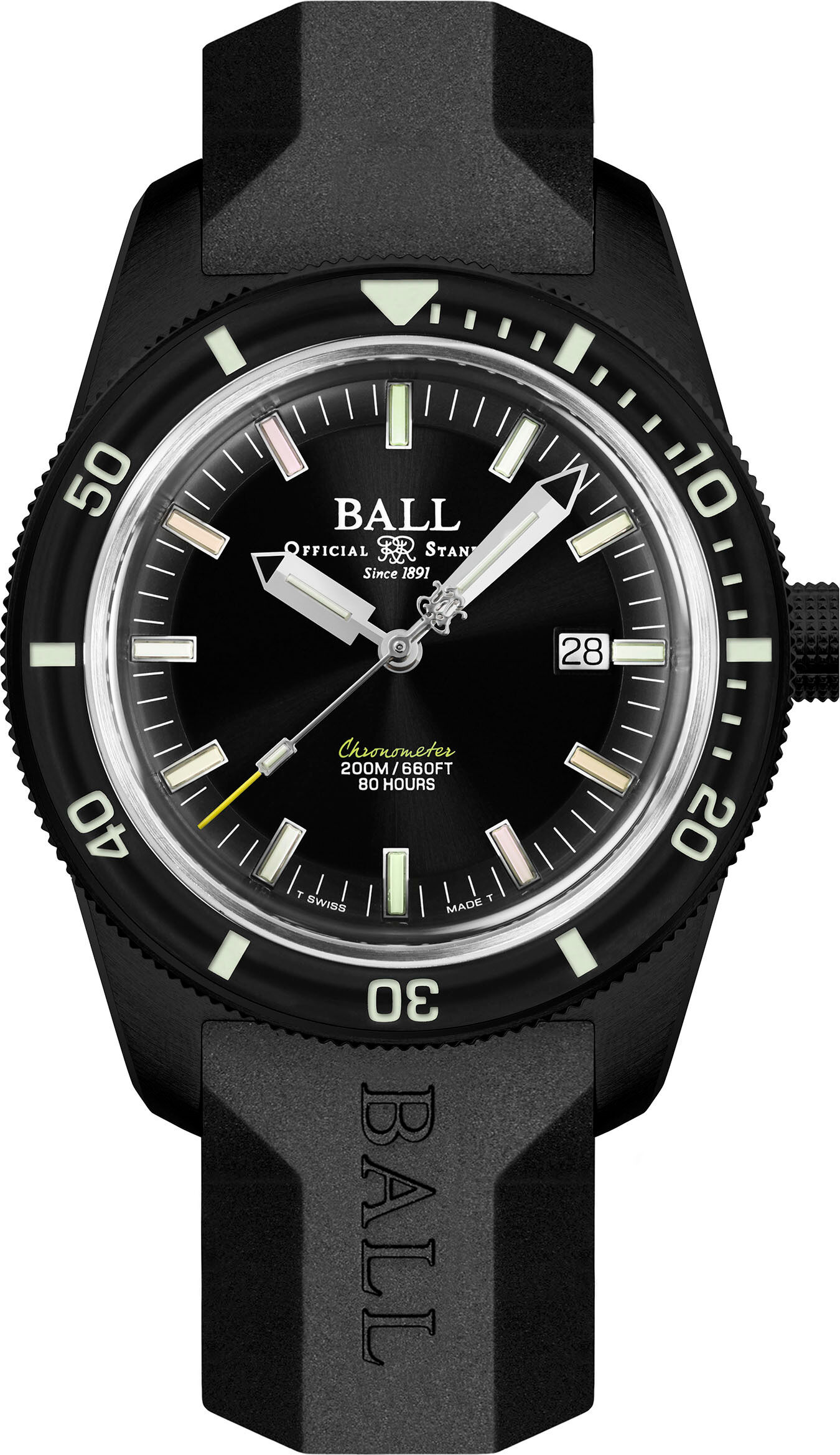 Ball DD3208B-P2C-BKR Engineer II M Skindiver Heritage Black on Strap Rainbow Tubes