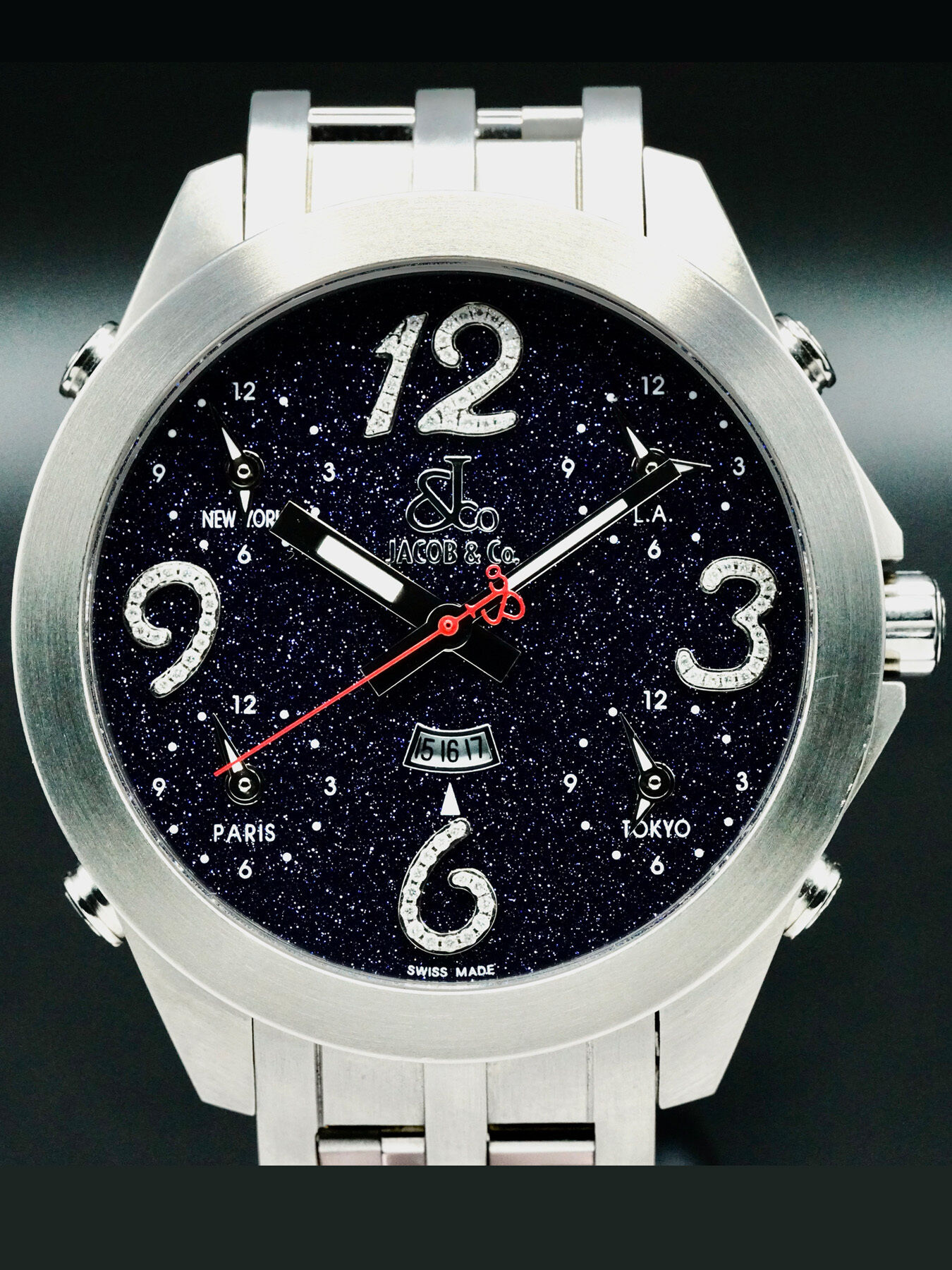 Jacob & Co. JC82B Five Time Zone Factory Dark Blue Diamond Dial