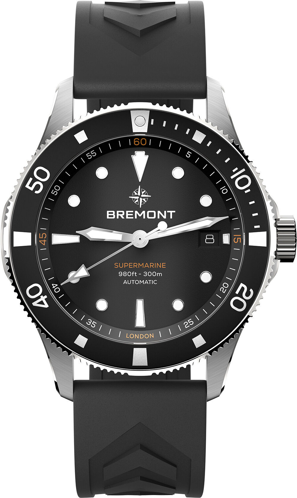 Bremont SM40-DT-SS-BK-R-S Supermarine 300M Date Black Dial on Rubber Strap
