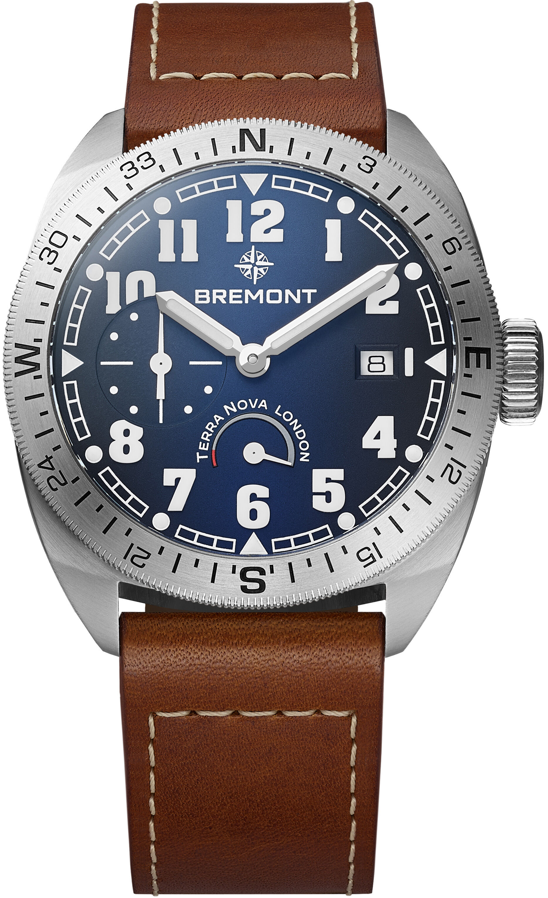 Bremont TN40-PWR-SS-BL-L-S Terra Nova 40.5 Blue Dial on Leather Strap