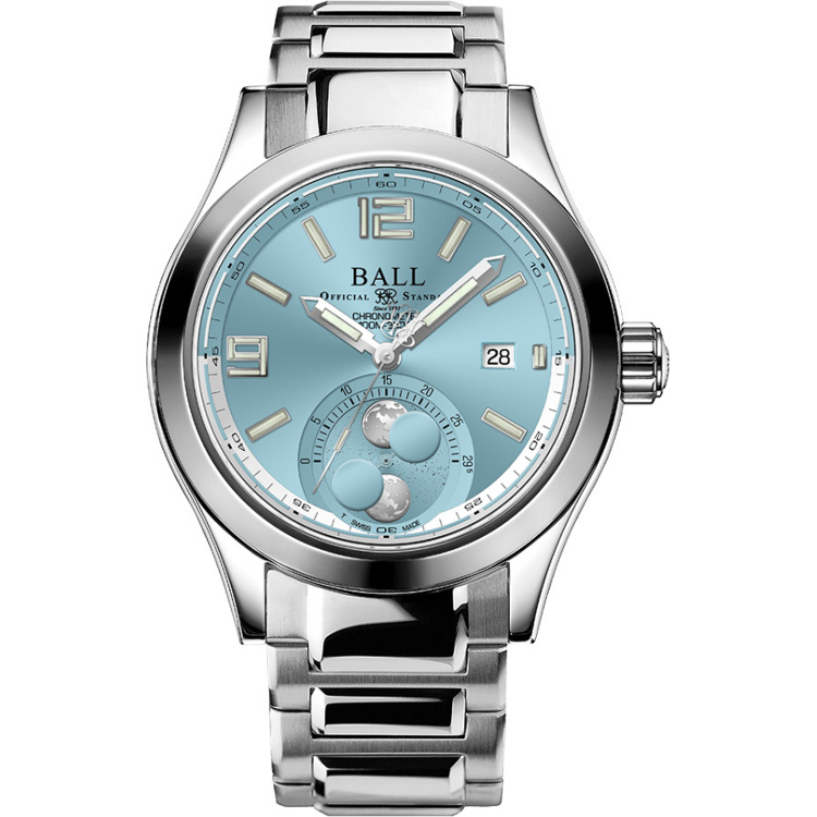 Ball Engineer II Moon Phase Chronometer 43mm Ice Blue Dial on Bracelet