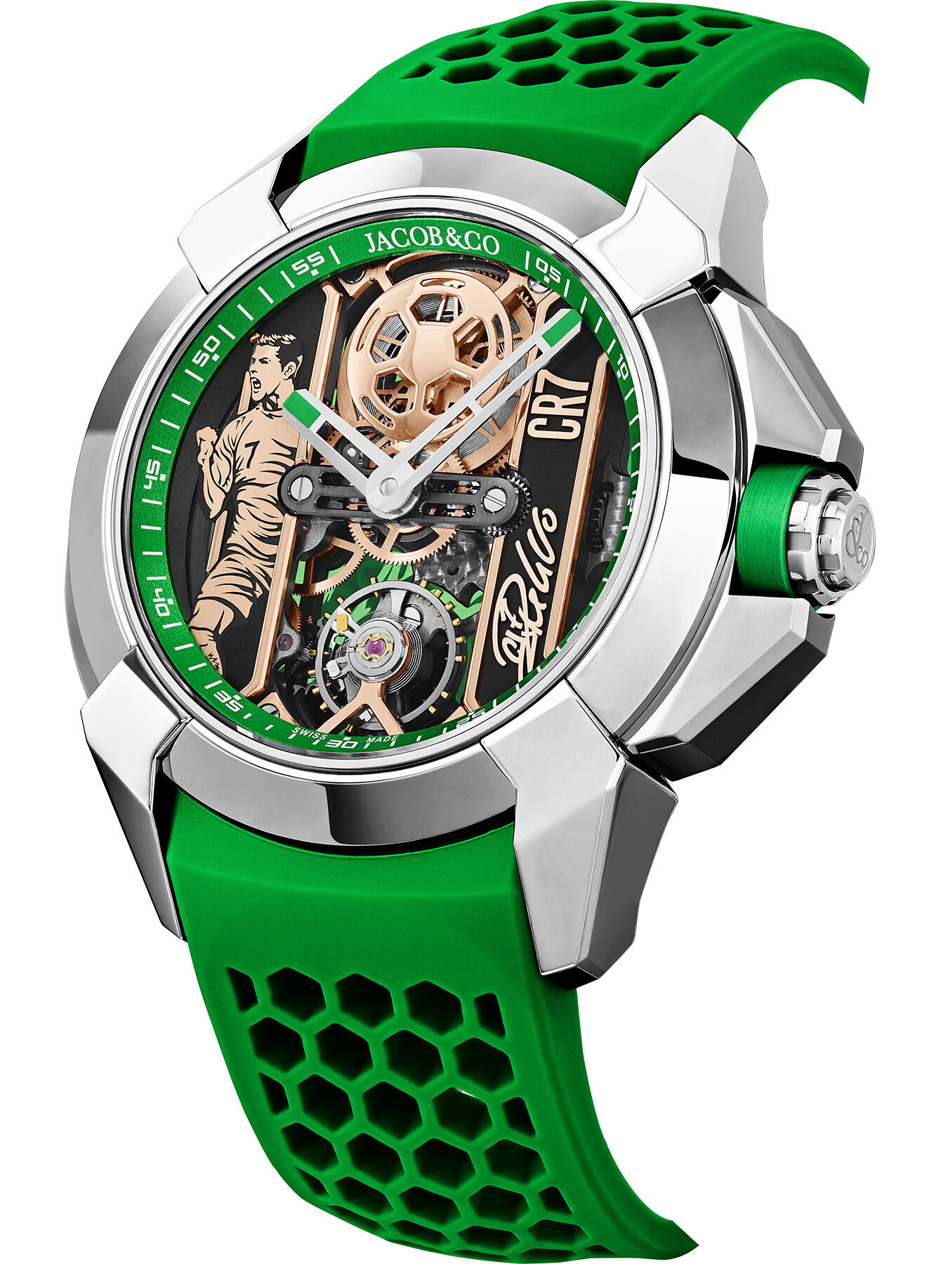 Jacob & Co. Epic X CR7 Heart of CR7 Stainless Steel Green on Strap