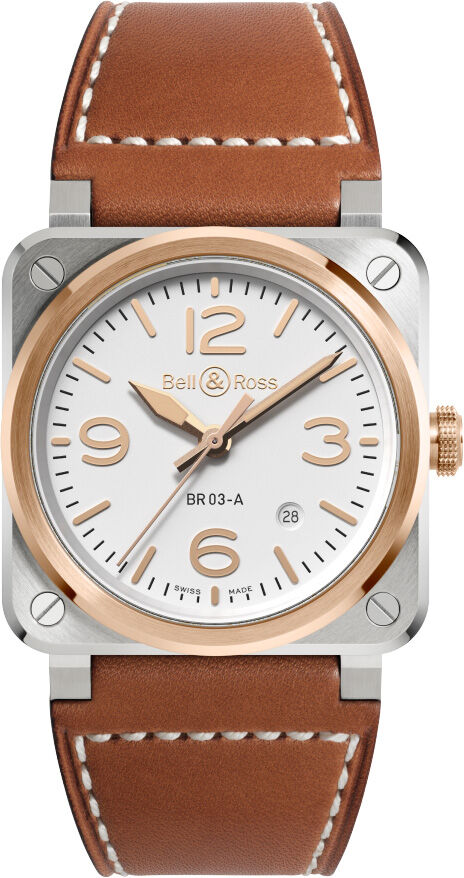 Bell & Ross BR03A-WH-STPG/SCA White Steel Gold Calfskin Strap