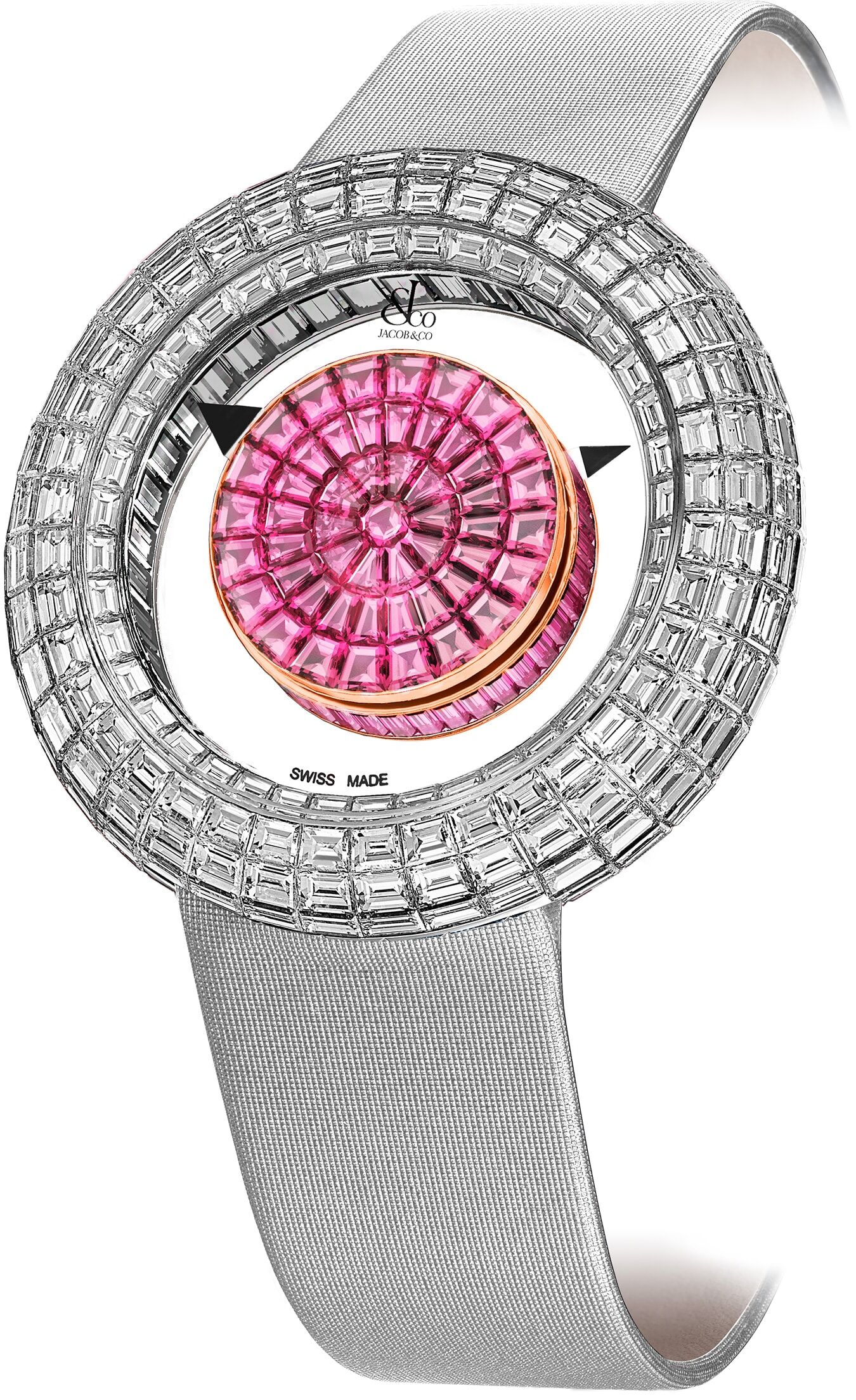 Jacob & Co. Brilliant Mystery Pink Sapphires White Gold on Strap 44mm