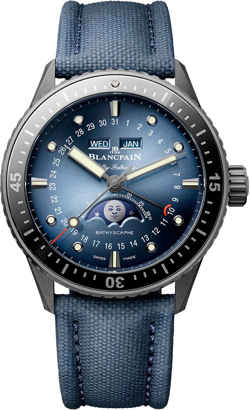 Blancpain 5054 0140 O52A Bathyscaphe Quantième Complet Phases de Lune Blue Dial