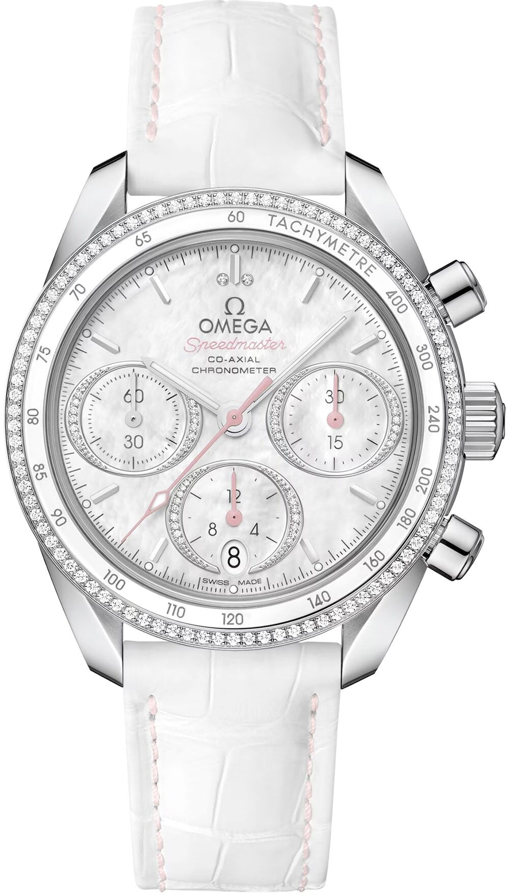 Omega 324.38.38.50.55.001 Speedmaster 38 Steel Sedna Gold Diamonds on Leather Strap