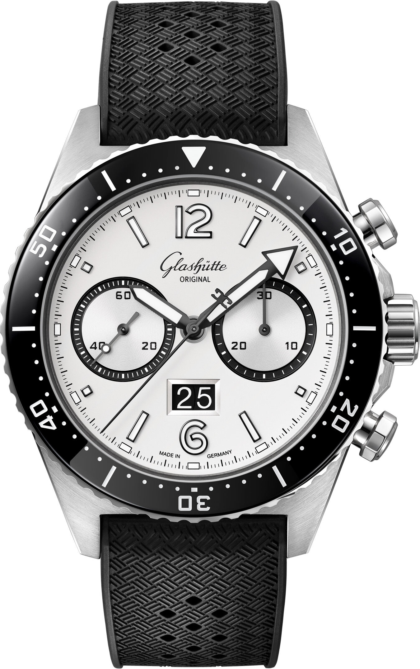 Glashütte Original SeaQ Chronograph "Panda" on Black Rubber Strap 1-37-23-03-80-06