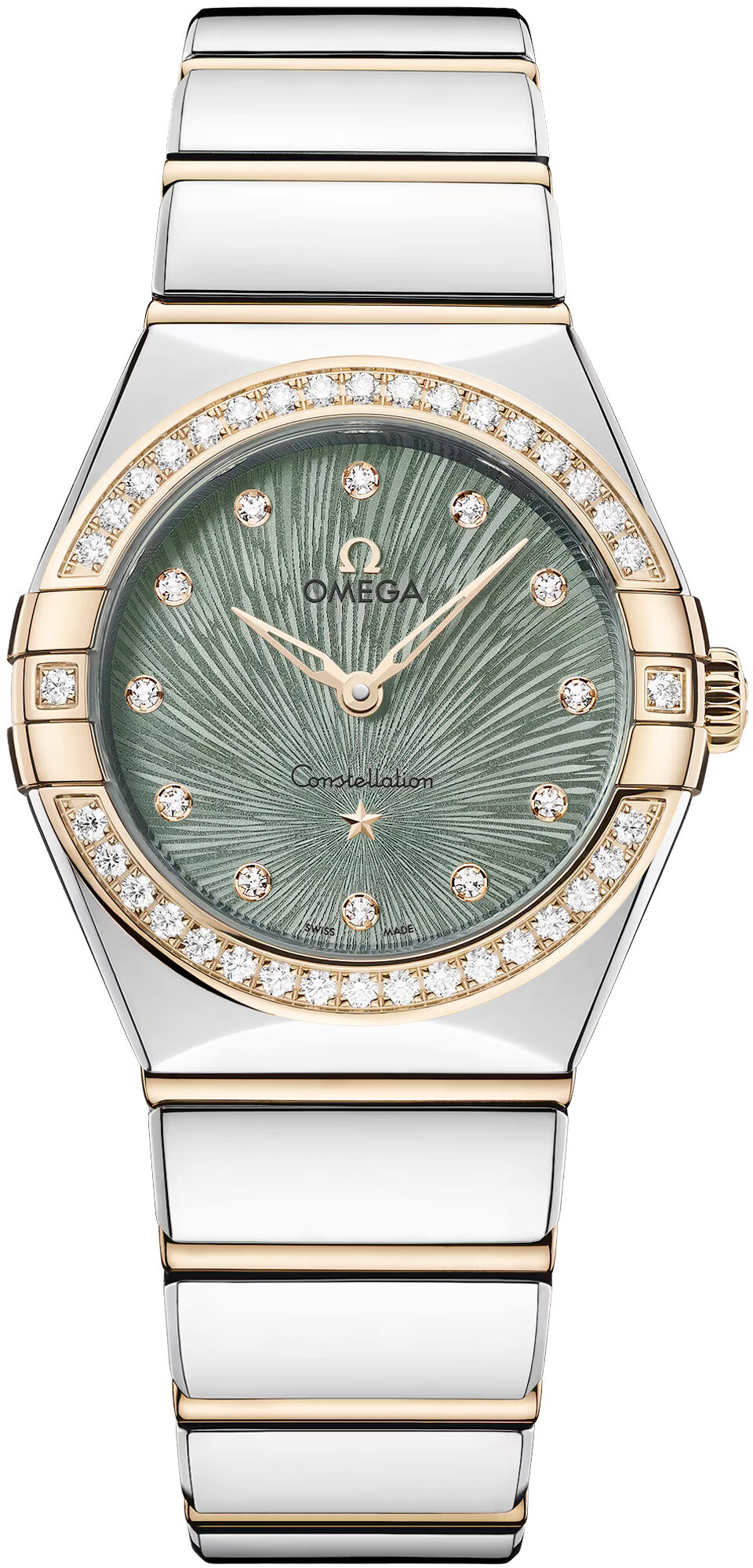 Omega 131.25.28.60.60.001 Constellation Green Dial Steel Gold and Diamonds 28mm