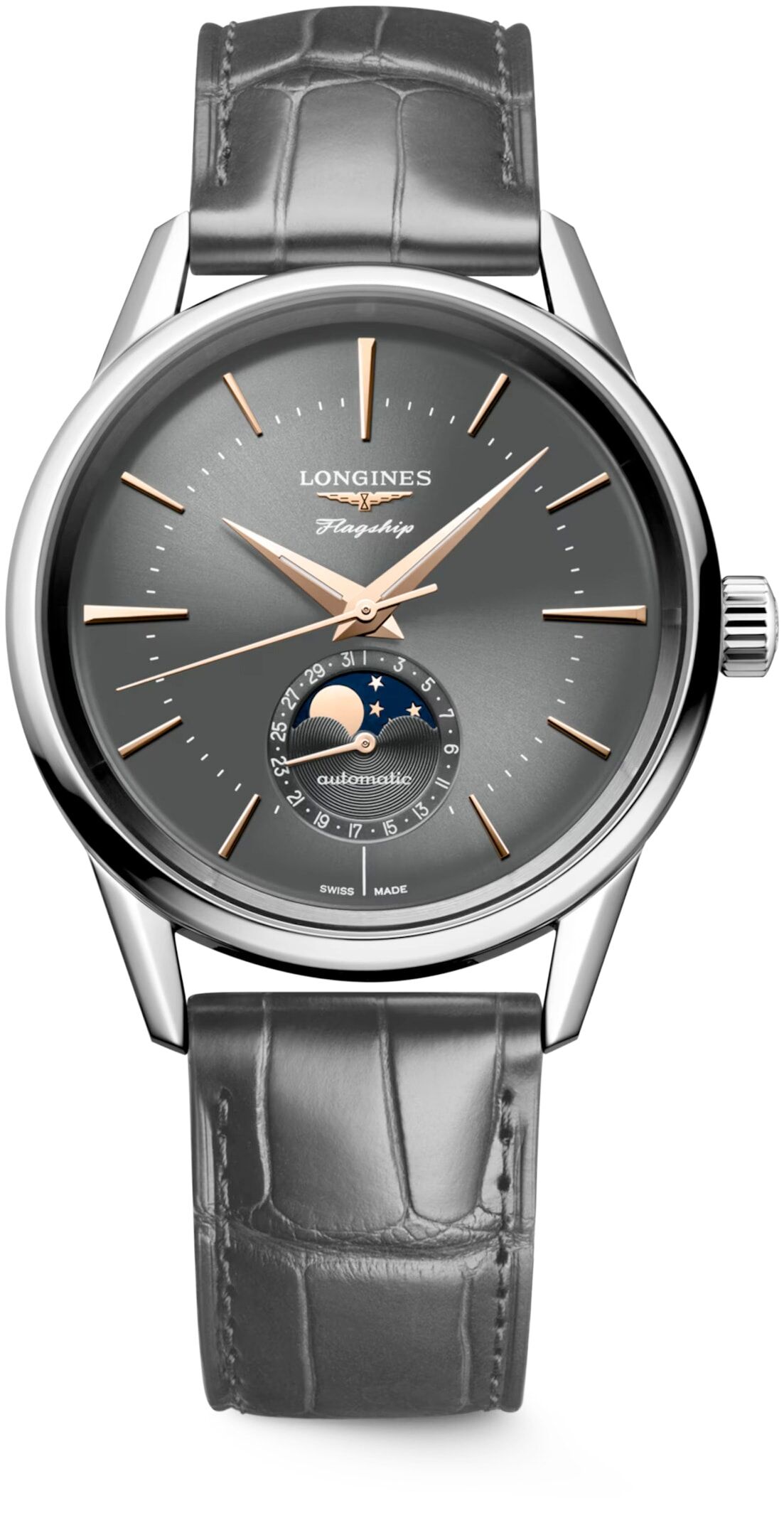 Longines L4.815.4.52.2 Flagship Heritage Sunray Anthracite Dial on Strap