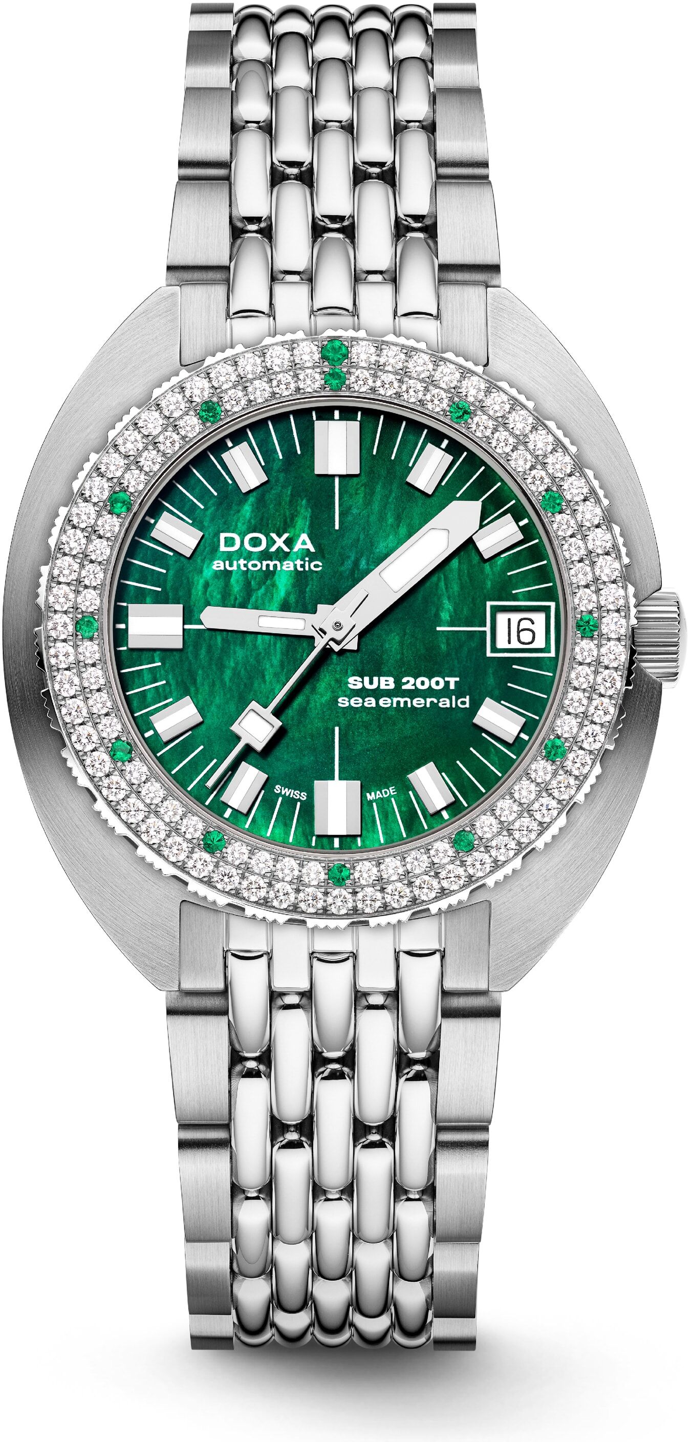 DOXA SUB 200T Diamonds 804.10D.131.10 Sea Emerald on Bracelet