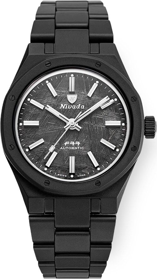 Nivada Grenchen 68020A77 F77 Black Ceramic Meteorite on Bracelet