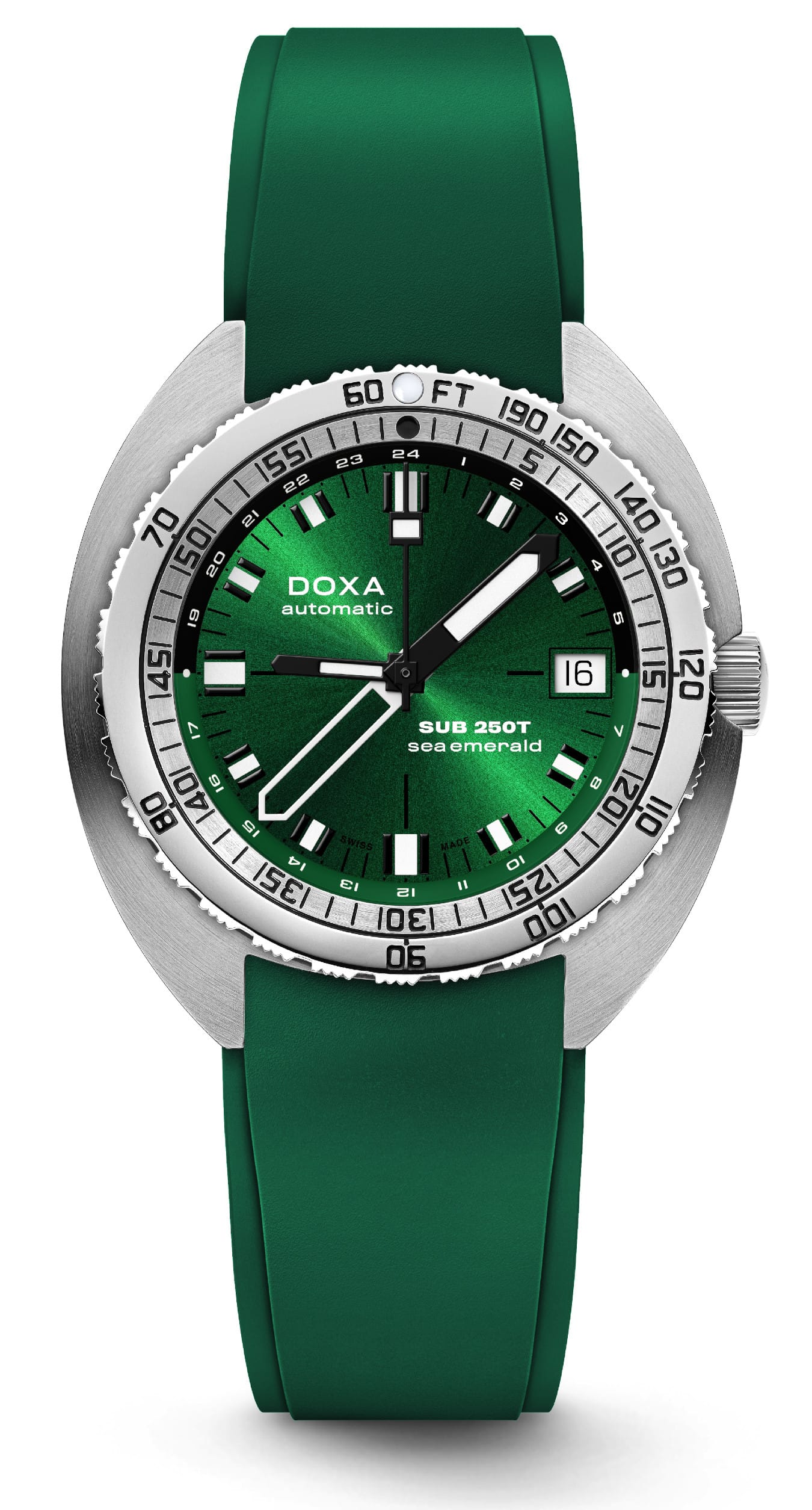 DOXA 855.10.131.26 SUB 250T GMT Sea Emerald On Green Rubber Strap