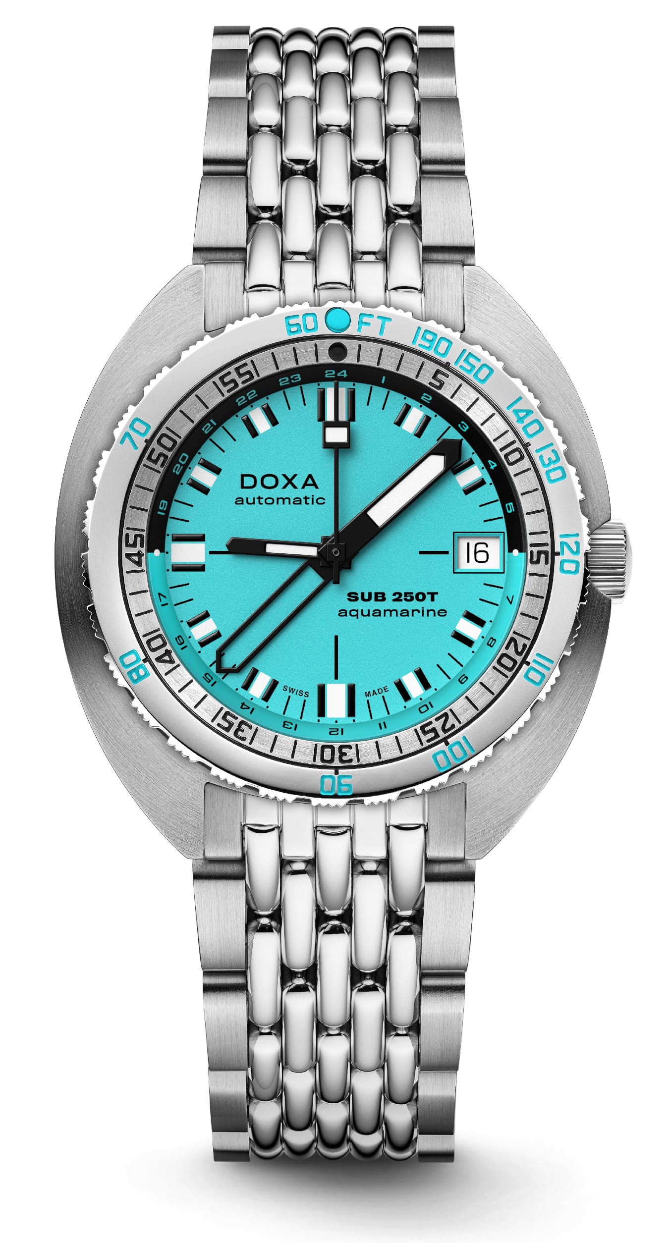 DOXA 855.10.241.10 SUB 250T GMT Aquamarine On Stainless Steel Bracelet