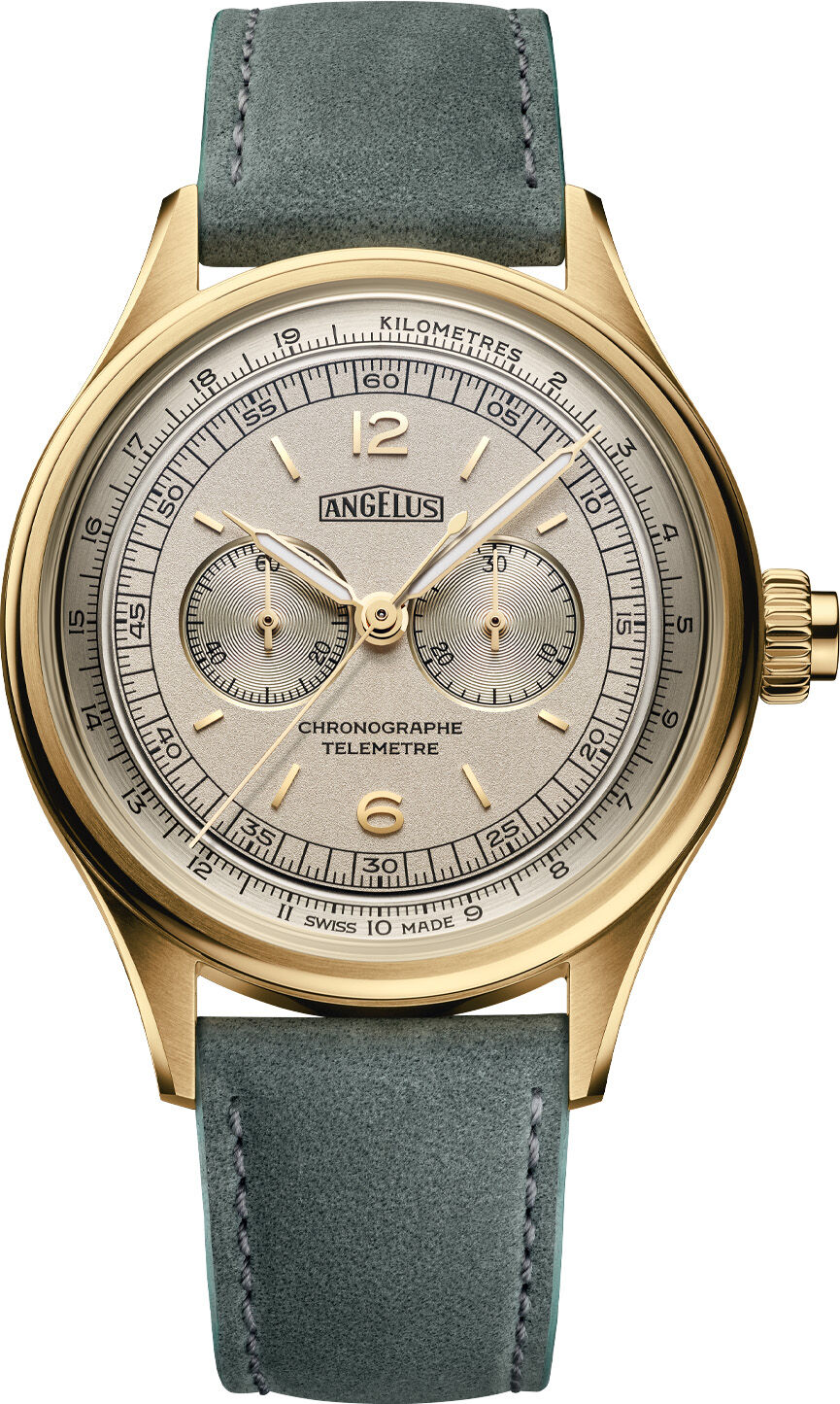 Angelus 0CHCQ.I01A.V010Q Chronograph Telemeter Yellow Gold White Dial
