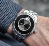 Fears BS240.500A.113.002 Brunswick 40.5 Jump Hour Raven Black on Stainless Steel Bracelet image 1 thumbnail