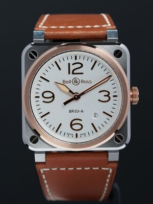 Bell & Ross BR03A-WH-STPG/SCA White Steel Gold Calfskin Strap