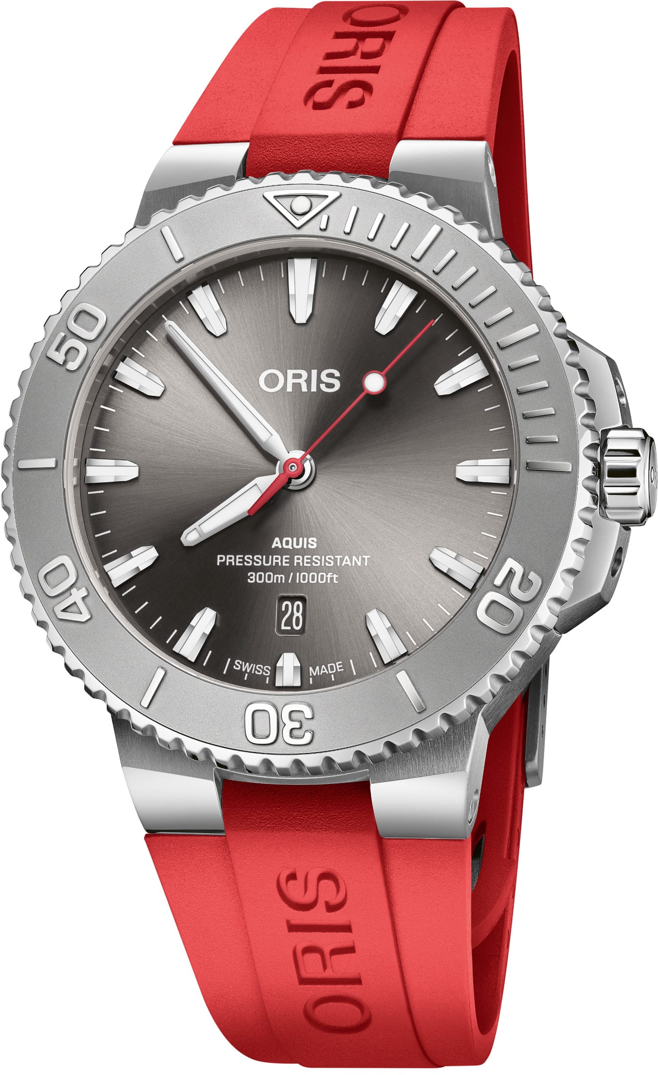 Oris 01 733 7789 4153-07 4 23 36FC Aquis Date Silver Dial On Strap