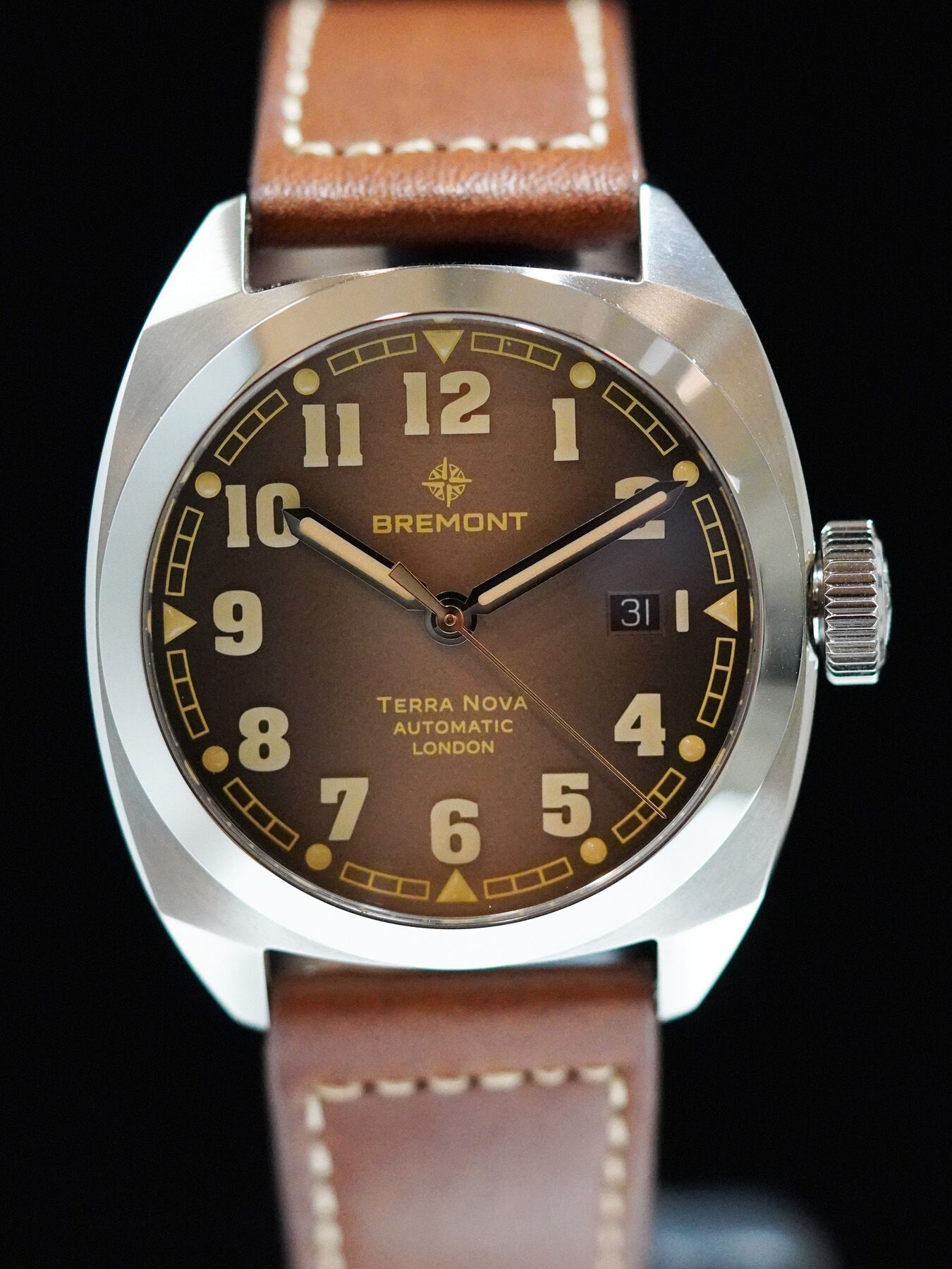 Bremont TN40-DT-SS-BR-L-S Terra Nova Date SS Caramel Dial Leather Strap