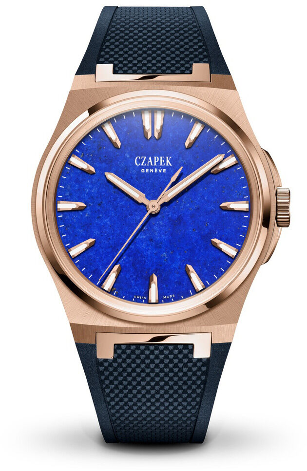 Czapek Antarctique Mount Erebus Rose Gold Lapis Lazuli on Rubber Strap