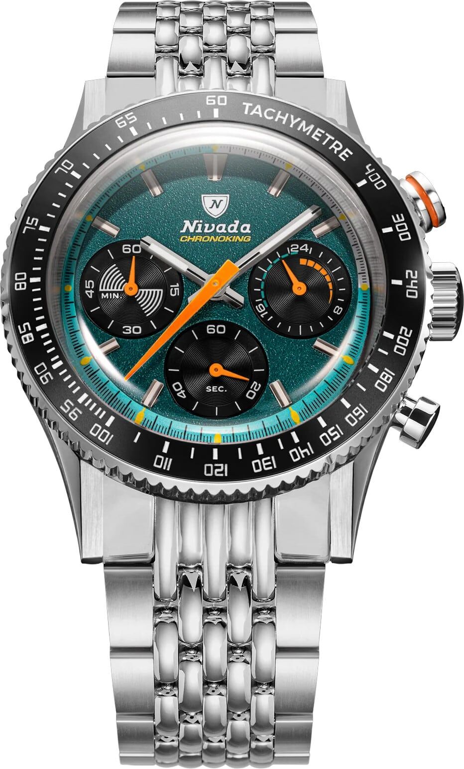 Nivada Grenchen 87051Q04 Chronoking Mecaquartz Racing Green On Beads Of Rice Bracelet