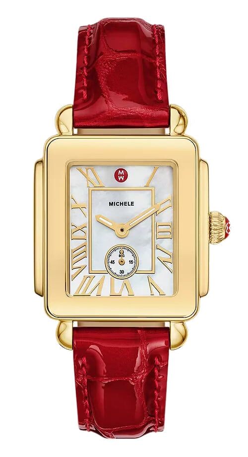 Michele MWW06H000005 Deco Sport Mid Gold-Plated Ruby Red Leather