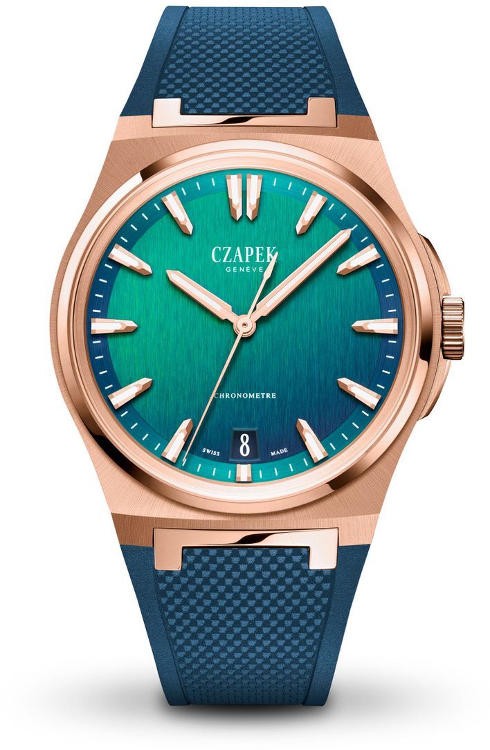 Czapek Antarctique Mount Erebus Rose Gold Chameleon on Rubber Strap