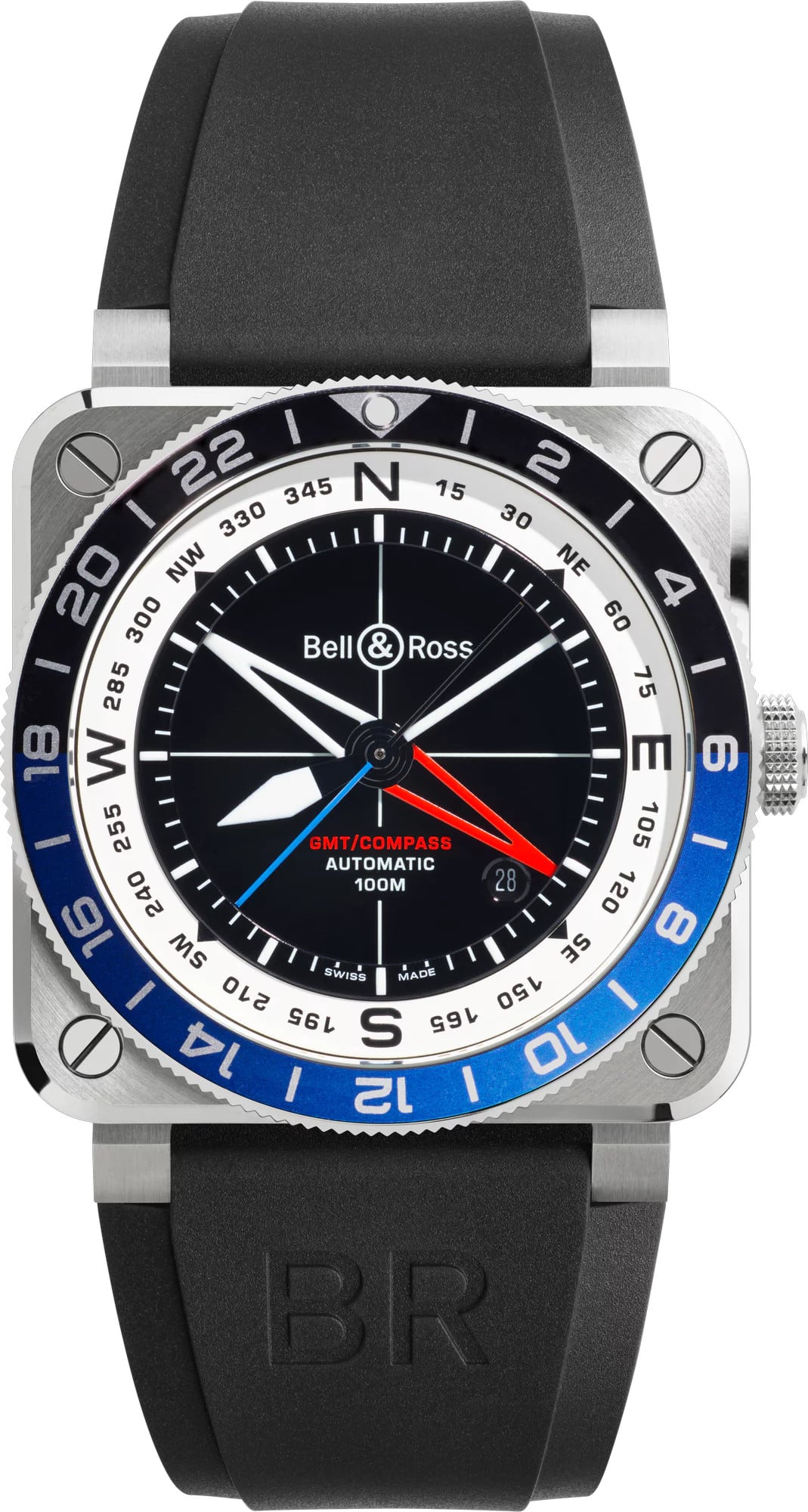 Bell & Ross BR0393-COM-ST/SRB BR-03 GMT Compass on Rubber Strap