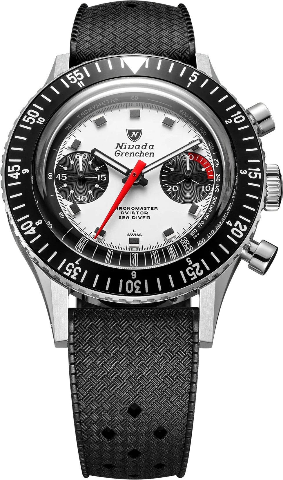 Nivada Grenchen 85241M01 Chronomaster Panda 41mm on Rubber Tropic Strap