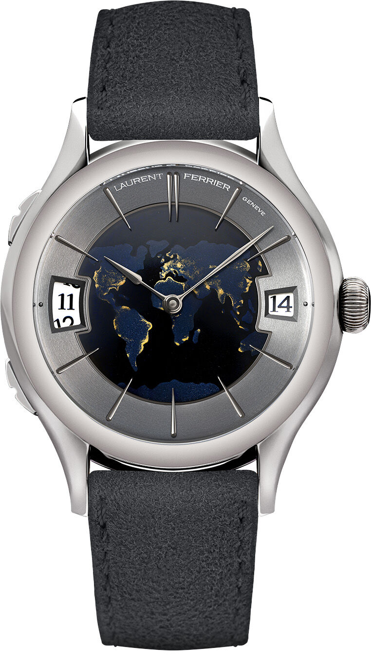 Laurent Ferrier Classic Traveller Globe Night Blue White Gold Champlevé Blue Enamel Centre