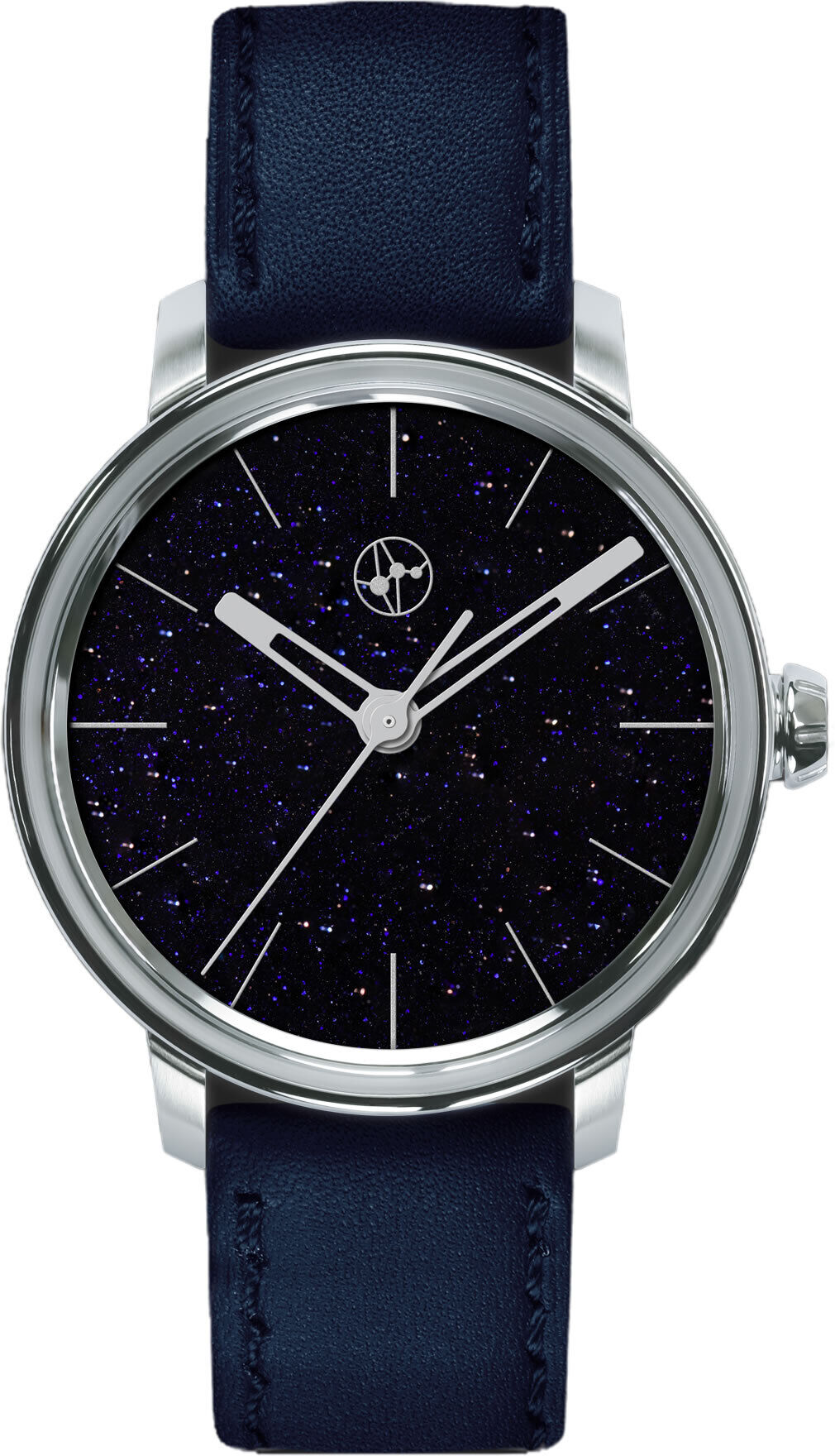 Lundis Bleus Contemporaines Dark Blue Aventurine Glass Silver Markers on Blue Strap