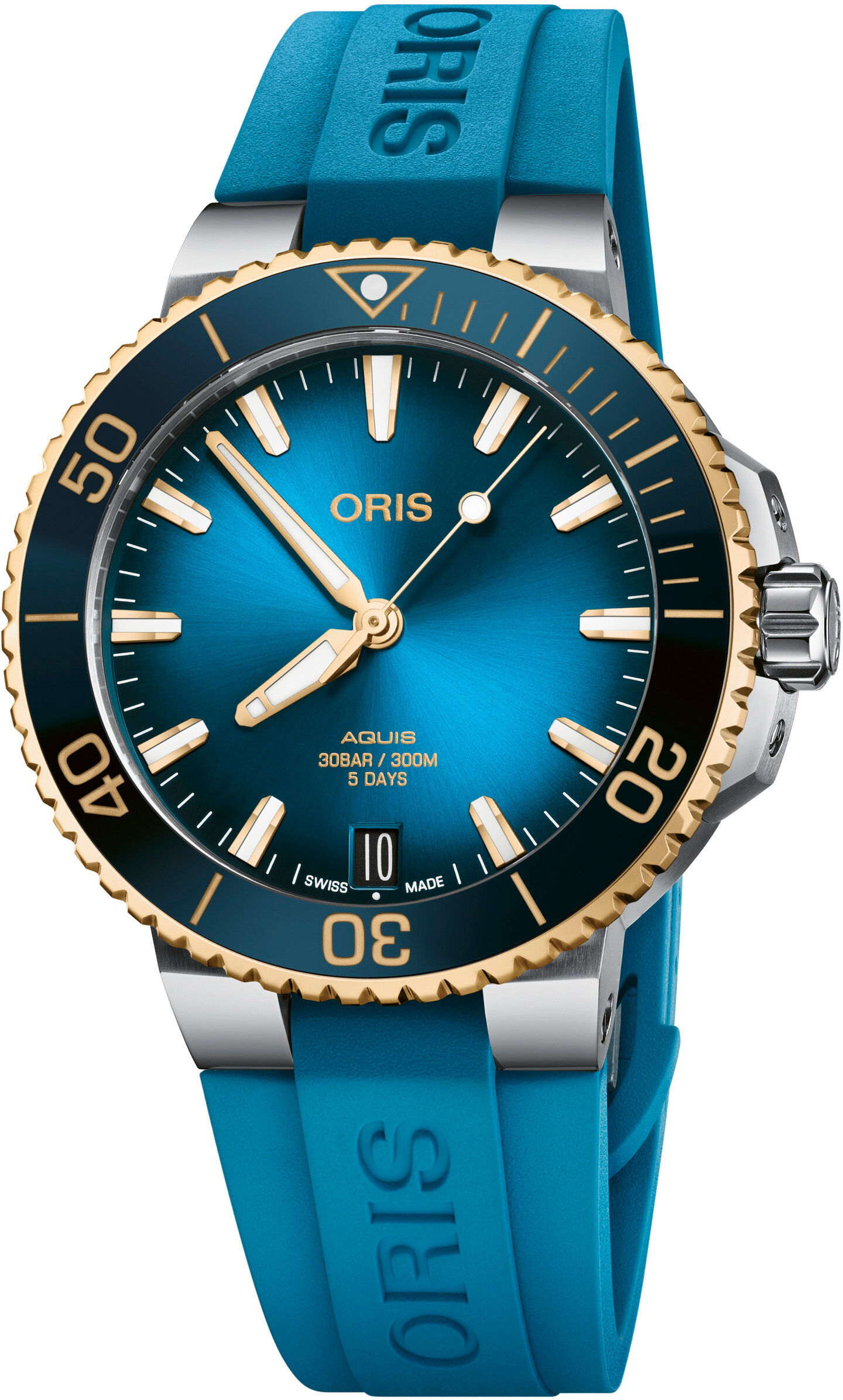 Oris Aquis Date Calibre 400 Bi-Color Blue Dial on Strap