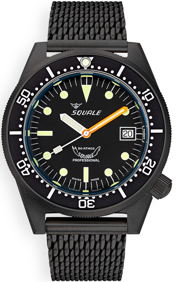 Squale 1521 Classic Black PVD on Black Mesh