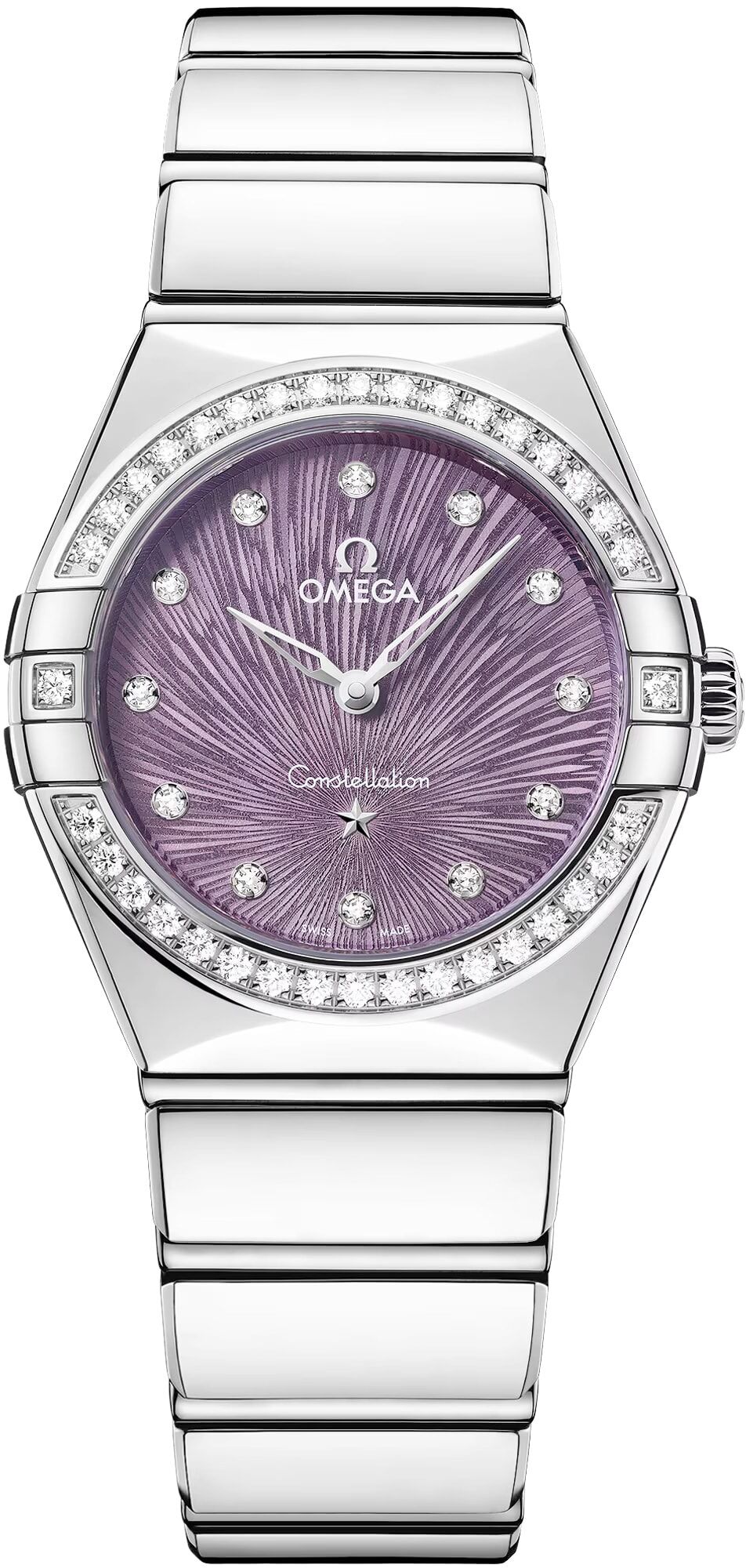 Omega 131.15.28.60.60.001 Constellation Purple Dial Steel and Diamonds 28mm