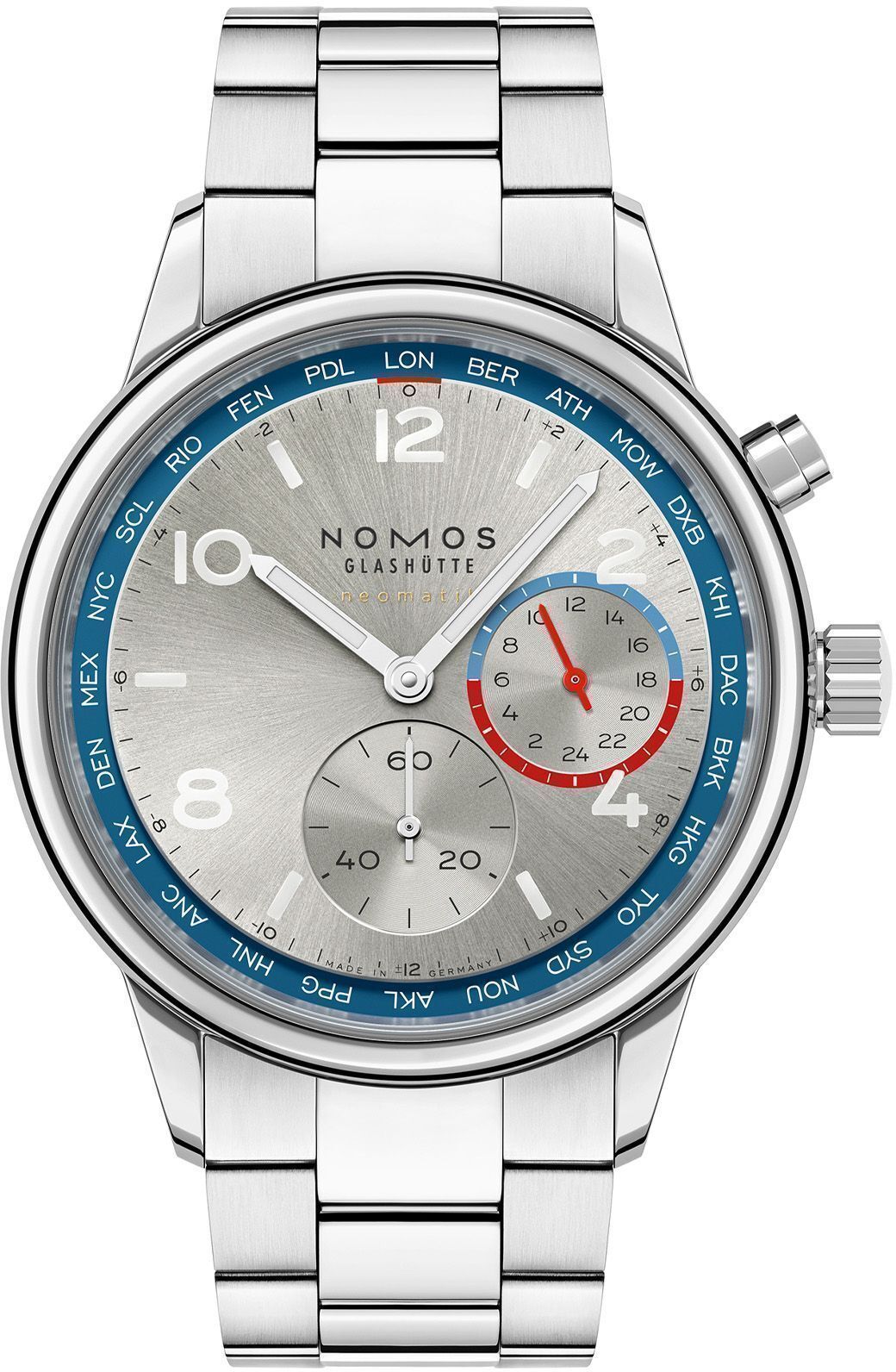 NOMOS Glashütte Club Sport Neomatik Worldtimer Silver