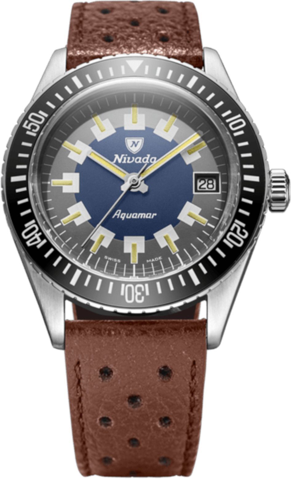 Nivada Grenchen Aquamar Vintage On Brown Racing Strap 32062A23