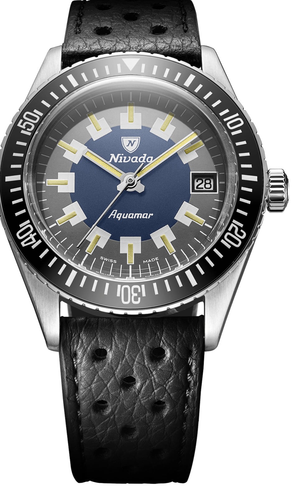 Nivada Grenchen 32062A10 Aquamar Vintage On Black Racing Strap