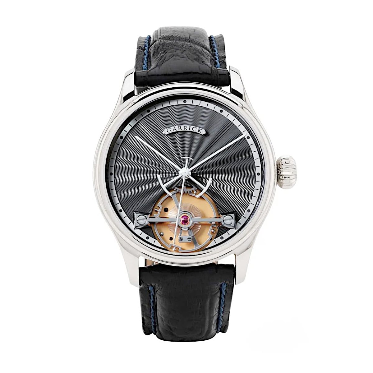 Garrick S2 Deadbeat Seconds Engine Turned Black Dial